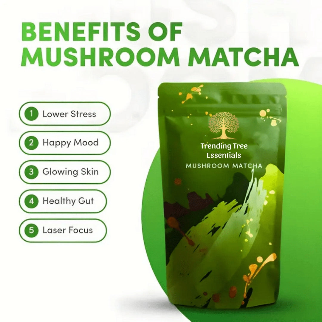 2 Pack Combo- with Spoon Trending Tree Essentials Mushroom Coffee -1 pack & Matcha- 1 Pack (30 servings per pack) 6.5 oz